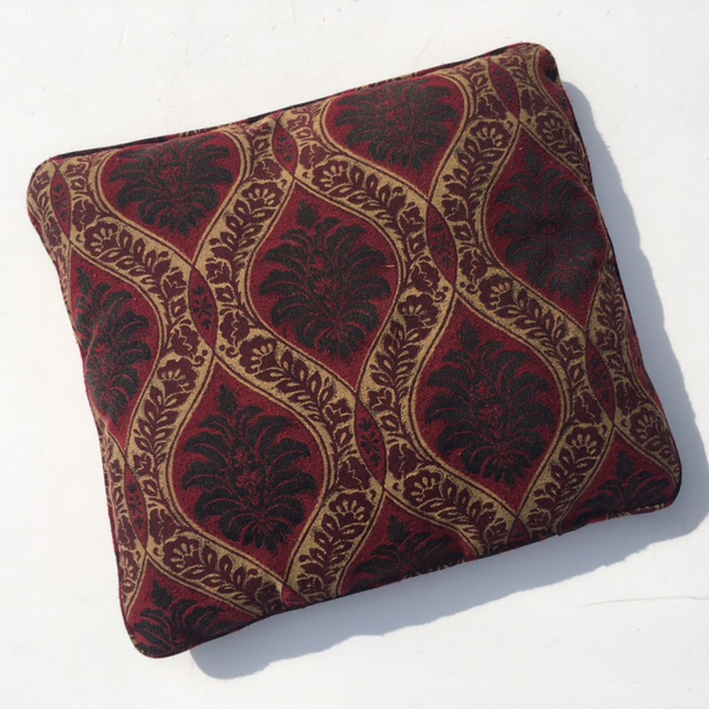 CUSHION, Red Black Damask Pattern